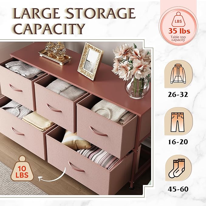 WLIVE Dresser for Bedroom with 5 Drawers, Wide Chest of Drawers, Fabric Dresser