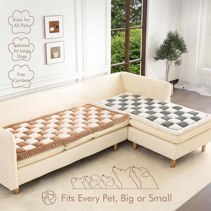 Couch Cover for Sofa, Sectional Couch Cover for Dogs, Sofa Cover Washable, Cushion Cover Blanket Pad Bed Mat for Pets, Fleece Furniture Protector, Camel, 27.6x59in
