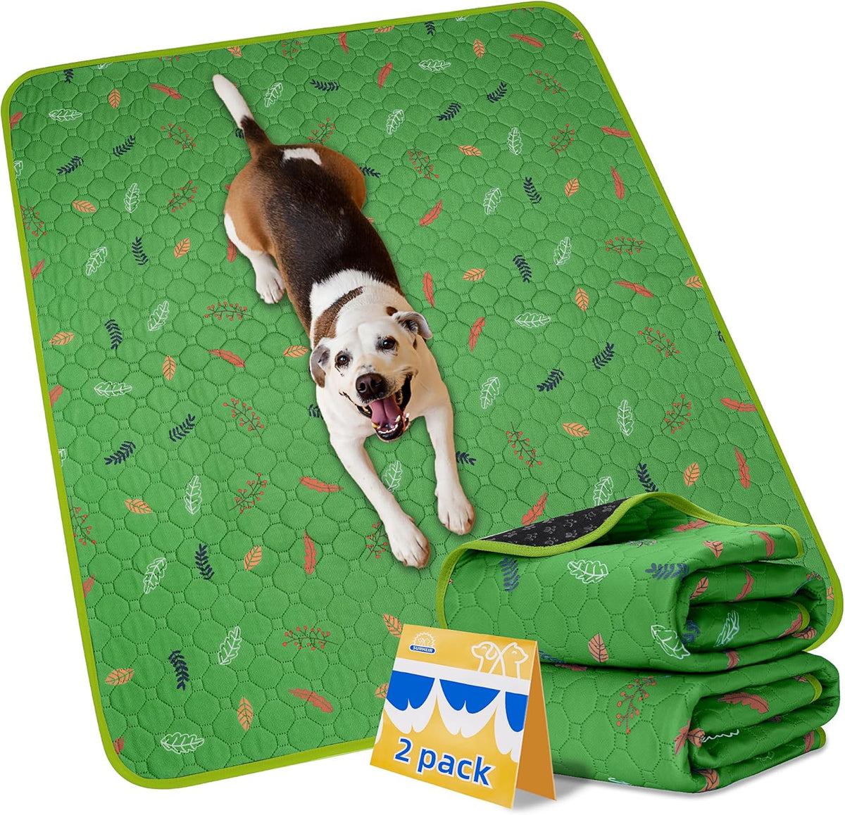 Sunheir Washable Pee Pads for Dogs Extra Large 48" x 60" 2-Pack, Reusable Puppy Pads Pet Training Pads for Dog Playpen Indoor, Waterproof Dog Pee Pads for Puppy Playpen, Whelping Pad - Green