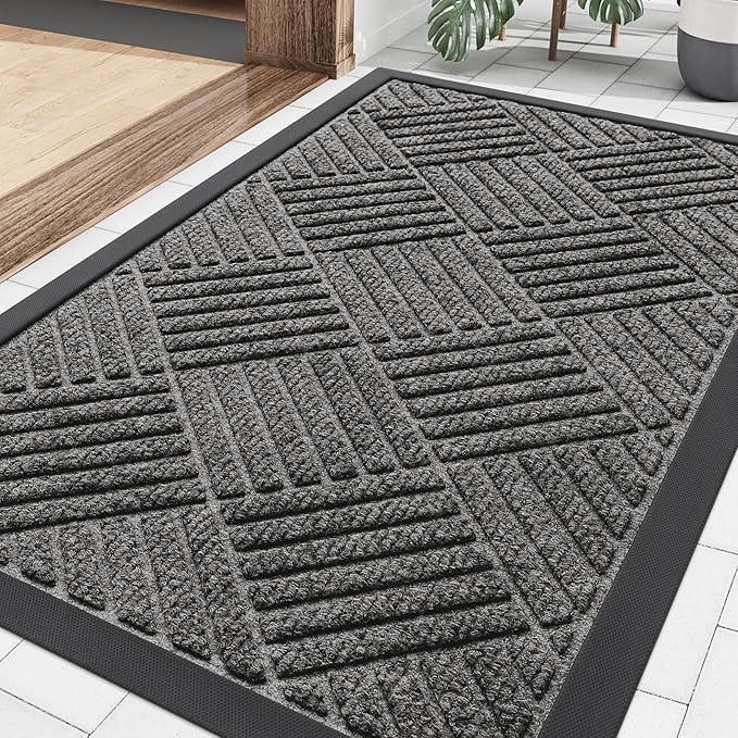 Smiry Front Door Mat Outside Entrance, Heavy Duty Outdoor Indoor Natural Rubber Doormat, Non Slip, Trap Dirt and Moisture, Easy Clean, Low Profile Patio Porch Entryway Mat, 29.5x17, Mix Black