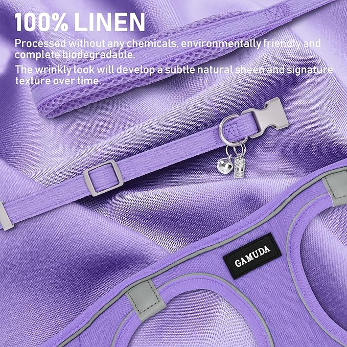 GAMUDA Small Pet Harness Collar and Leash Set, Step in No Chock No Pull Linen Fabric Soft Mesh Dog Vest Harnesses Reflective for Dogs Puppy Cats Kitten Rabbit (Purple, XS)