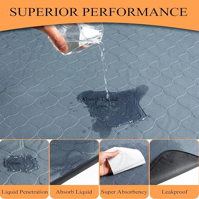 Bunlitent Washable Pee Pads for Dogs, 82" x 82", Grey, Reusable Puppy Pads | Extra Large, 1 Pack, Reusable, Quick Dry, Anti-Slip, Waterproof, Whelping Pads, For Puppy, Senior Dog, Incontinence