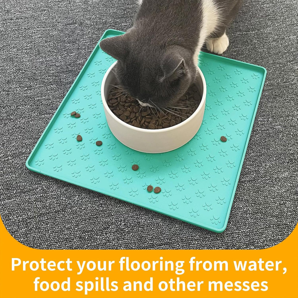 Ptlom Pet Placemat for Dog and Cat, Waterproof Non-Slip Silicone Feeding Bowl Mat Prevent Food and Water Overflow, Puppy Dish Feeder Fountain Trays Suitable for Medium and Small Pets, Green