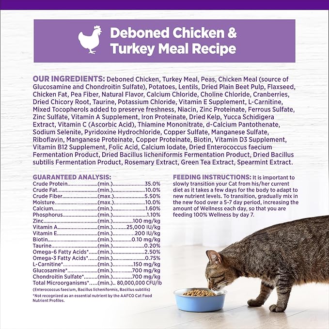 Wellness Complete Health Adult Dry Cat Food for Indoor Cats, Grain Free, Natural, Healthy Weight Chicken & Turkey Meal (5.5 Pound Bag)