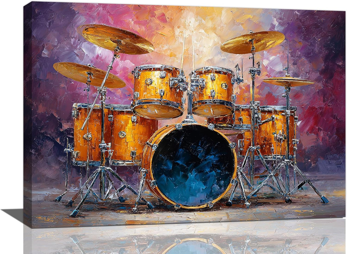 Music Wall Art Graffiti Musical Instruments Canvas Wall Decor Drum Pictures Painting Print Artwork Framed Decorations Gifts for Drummers Music Lover Studio Bar Musician Home Bedroom Living Room 16"x24"
