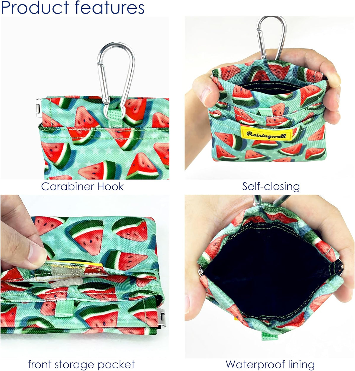 Dog Treat Pouch,Cotton Pocket Sized Training Holder, Hand Free Walking Funny Bag with Carabiner, Self-Closing Pet Feed Snack Reward, Behavior Aids for Puppy Travel or Outdoor Use（Watermelon）