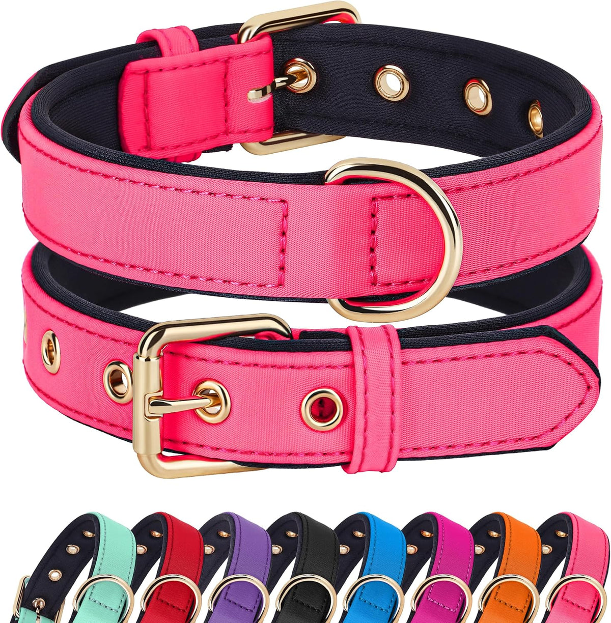 Didog Soft Padded Dog Collars for Small Dogs, Lightweight and Breathable Pink Dog Collar with Metal Buckle, Pink, M