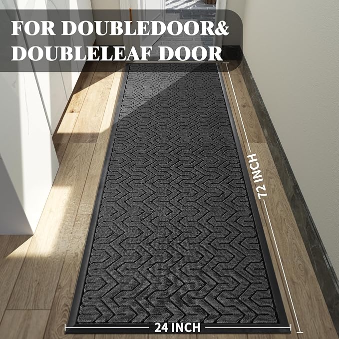 Yimobra 72x24 Indoor Outdoor Runner Rug, Heavy-Duty Entrance Mat for High Traffic Areas, Commercial Grade Welcome Door Mat, Easy Clean Black