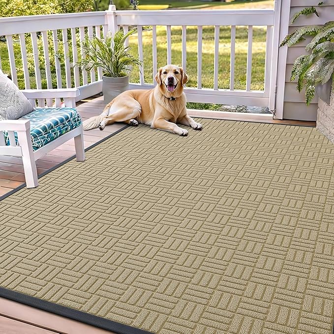 OLANLY Front Door Mat Outside Entrance 71x47, Absorbent, Heavy Duty Sturdy Natural Rubber Doormat Indoor Outdoor, Stain and Fade Resistant, Non-Slip Backing Low Profile Floor Mat for Entryway, Beige