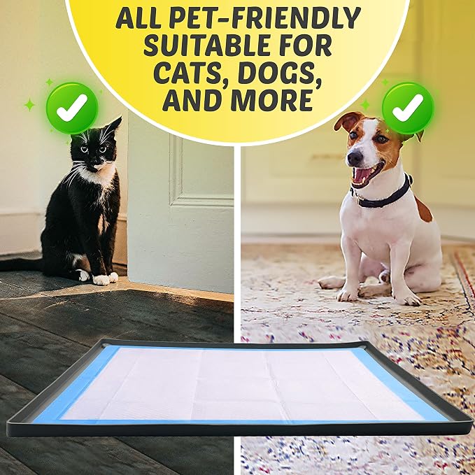 Dog Pee Pad Holder Tray Fits for 30” x 36” Pee Pads - 2 Pack - Grey | Corner Lock Holes, Raised Edges, Non-Spill, Easy to Clean Silicone Dog Potty Tray Holder, For Indoor Floor Protection