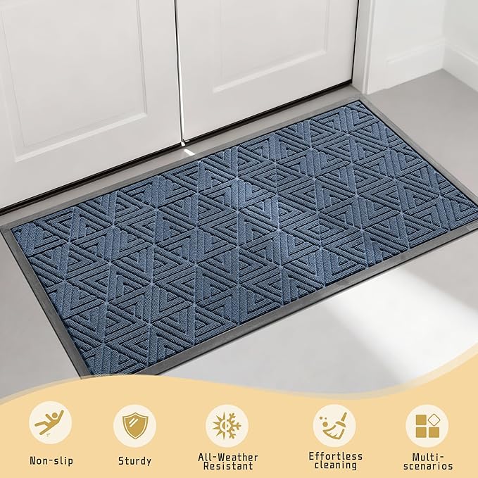 Yimobra Large Door Mat 47x24, All-Weather Waterproof Non-Slip Welcome Matt Outdoor, Heavy Duty Non Slip Doormat for Entryway for Patio and Garage Indoor, Easy Clean, Blue