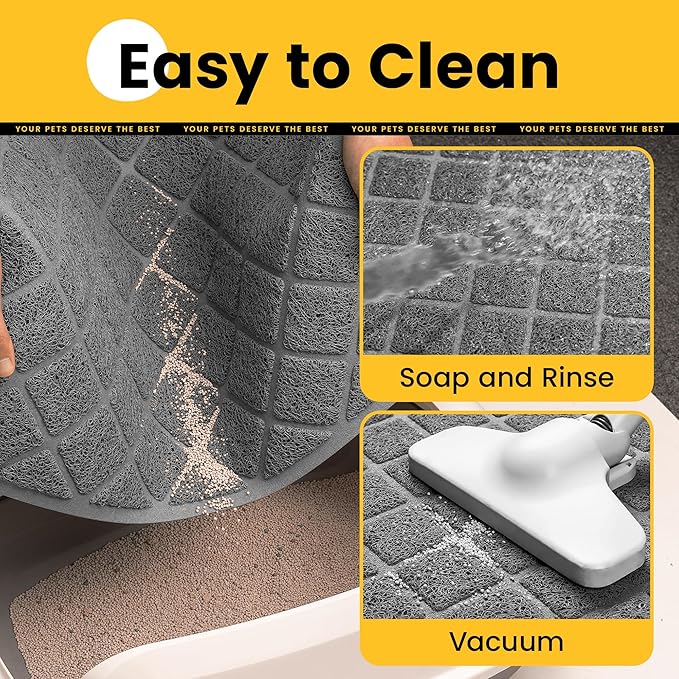 Conlun Cat Litter Mat Litter Trapping Mat, 35" x 23" Premium Durable PVC Grid Mesh with Scatter Control, Non-slip, Less Waste Cat Litter Box Mat, Grey 2 Pack