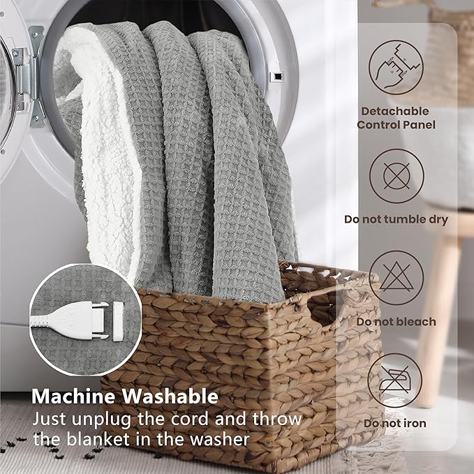 Heated Blanket Electric Blanket Queen Waffle, 84x90 Inches Sherpa Fleece Fast