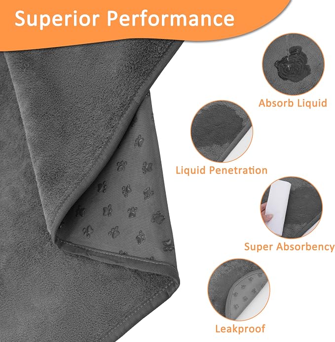 Bunlitent Washable Pee Pads for Dogs, 48'' x 48'', 3 Packs, Grey, Quick-Dry | Non-Slip, Waterproof, Fast Absorbent, For Incontinence, Housebreak, Crate, Whelping Pads, For Puppy, Senior Dog, Incontinence
