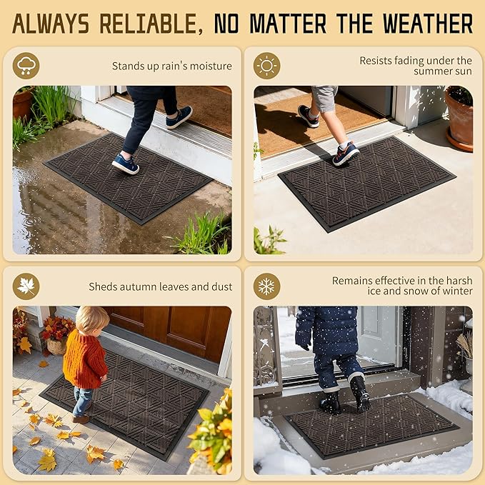 Yimobra Outdoor Mats for Front Door 29.5x17, Stops Mud & Dirt at Entrance, Fits Garage & Patio, All-Weather Waterproof Non Slip Outdoor Indoor Welcome Mat, Brown