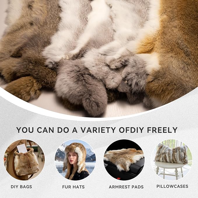 Craft Rabbit Fur Pelt Skin Genuine Tanned Animal Hide with Sewing Quality Leather 12" by 14" for Decoration DIY Crafts Cat Dog Toys Fur Fabric（8Pcs, Straw Yellow）