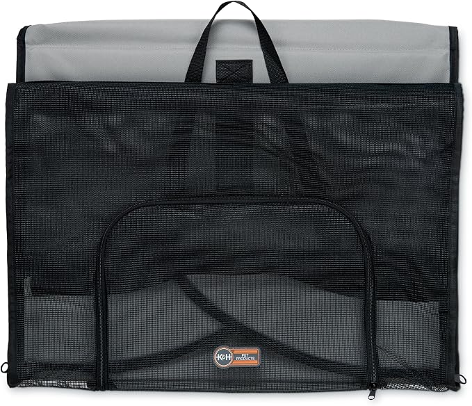 K&H Dog Car Seat, Travel Safety Carrier for Pets, Medium, Gray/Black | Enclosed Car Seat for Dogs, Soft-Sided Covered Pet Carrier, Washable Pad, Multiple Entrances, Mesh Windows, 24x19x17in