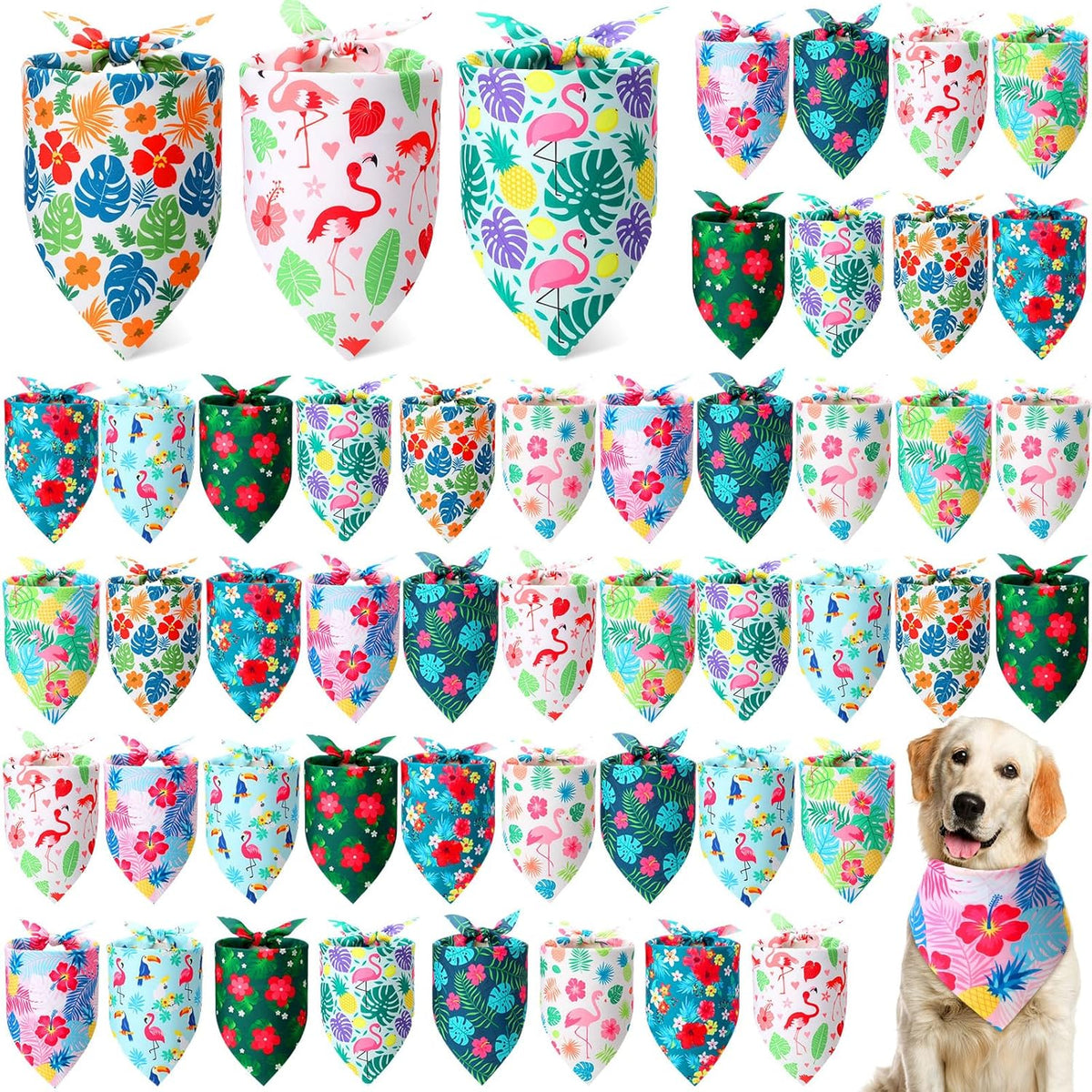Weewooday 50 Pcs Hawaiian Dog Bandanas Bulk for Dogs Soft Bibs Adjustable Triangle Pet Bandana for Small Medium Large Costume(Hawaii Pattern, 31.5 x 21.7 X21.7 Inch)