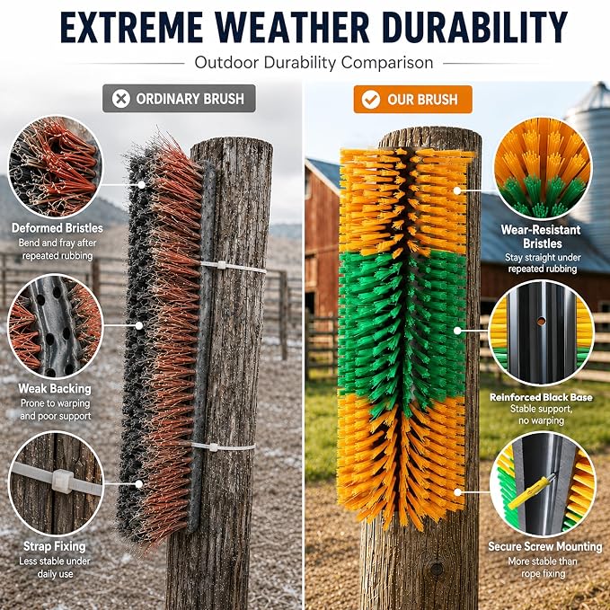 Livestock Scratching Brush 1-Pack — Cattle Horse Goat Pig Sheep Grooming Post, High-Visibility Animal Scratcher, Stress Relief Goat Toys for Summer Itch & Shedding