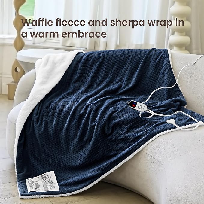 Heated Blanket Electric Blanket Twin Waffle, 62x84 Inches Sherpa Fleece Fast