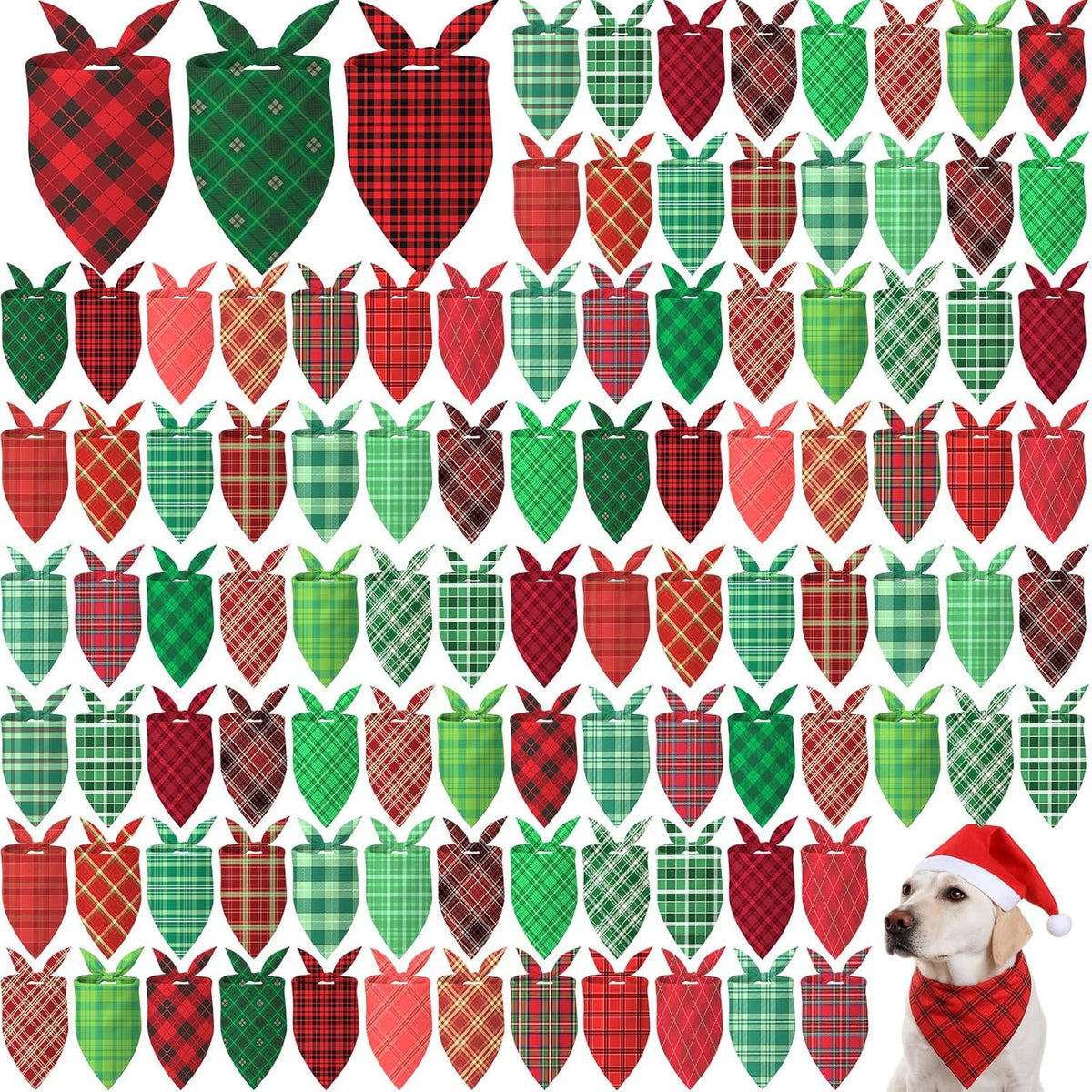 Abbylike 50 Pieces Christmas Plaid Dog Bandanas Bulk Xmas Bandanas for Dogs Triangle Kerchief Bibs Scarf Set for Christmas Pet Costume Accessories Decoration (31.5 x 21.7 x 21.7)