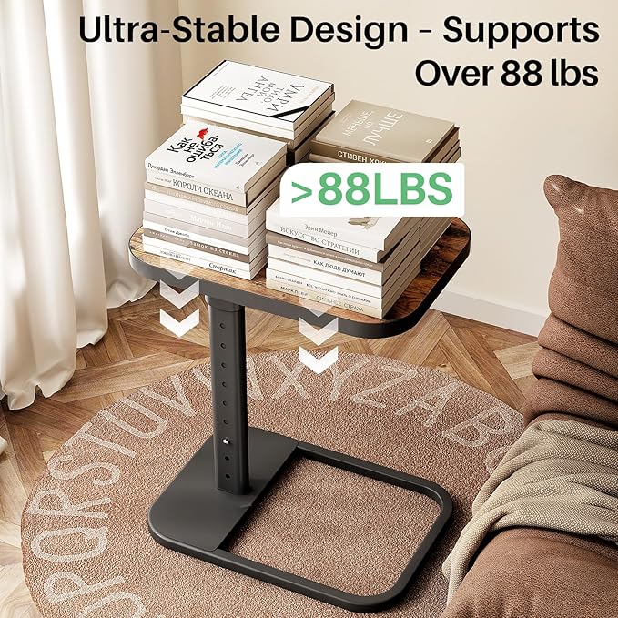 Kitstorack TV Tray Table, Adjustable Height & Flip-Top & Rounded Metal Corners, Snack Table for Couch, Sofa, Bed, Chair, Living Room, C Shaped End Side Table for Eating, Dinner or Laptop, Small Spaces