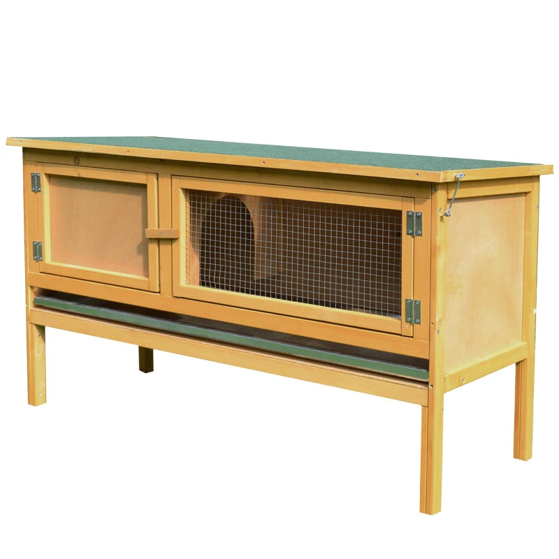PawHut Wooden Rabbit Hutch Bunny Cage With Openable Waterproof Roof, No Leak Tray Solid Fir Wood Build For Rabbits, Chickens, Ducks