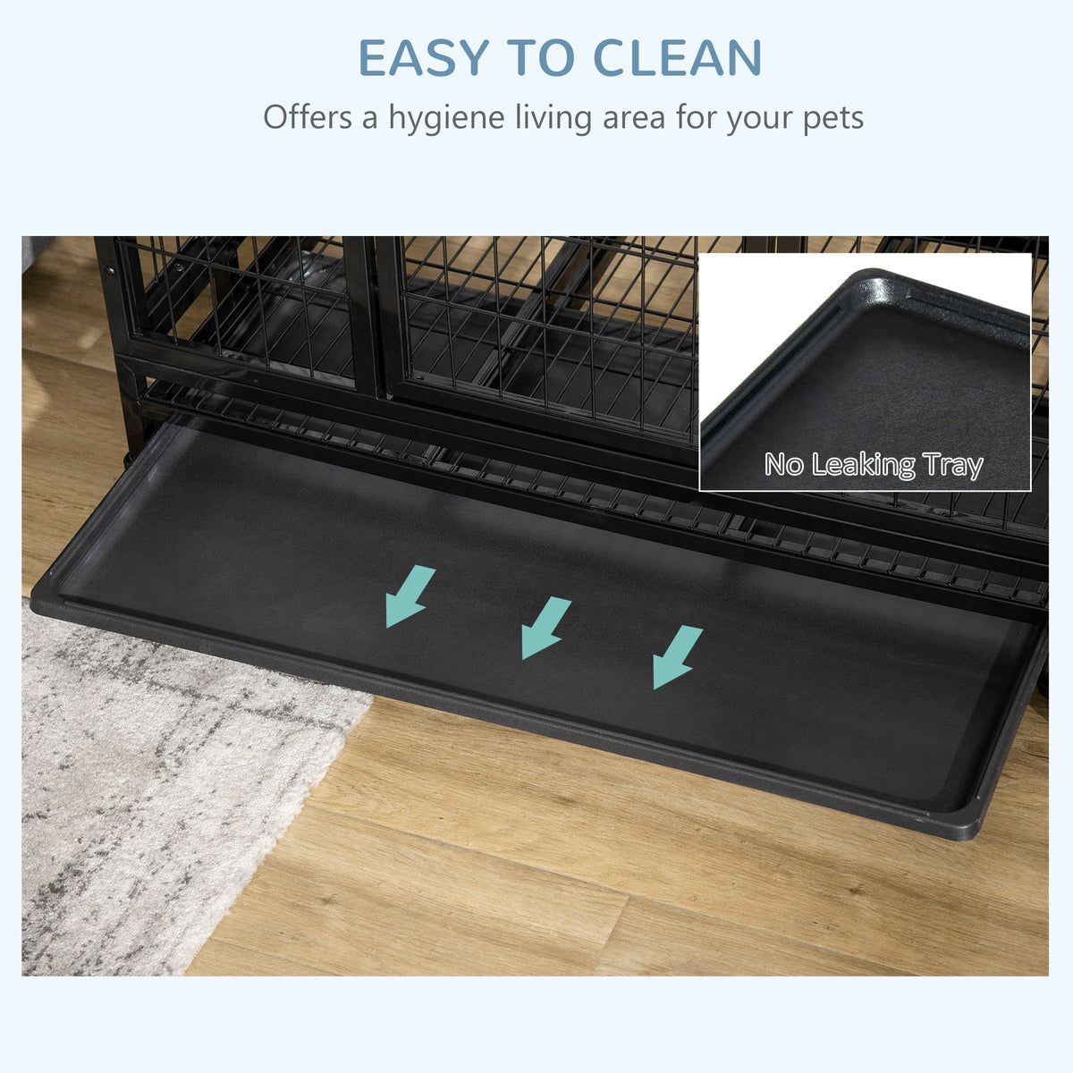 36" Heavy Duty Dog Crate with Removable Tray, Lockable Wheels and Double Door, for Medium and Large Dogs, Black
