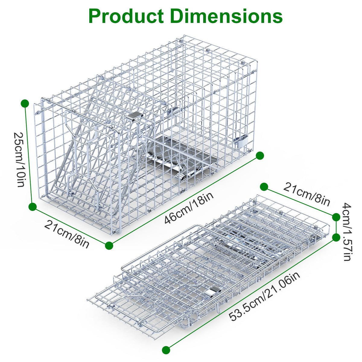 2Pcs 18x8x10In Humane Single Door Live Animal Trap For Spring Summer Collapsible Galvanized Iron Animal Cage Catch And Release For Small Squirrel Raccoon Feral Cat Weasel Armadillo Opossum