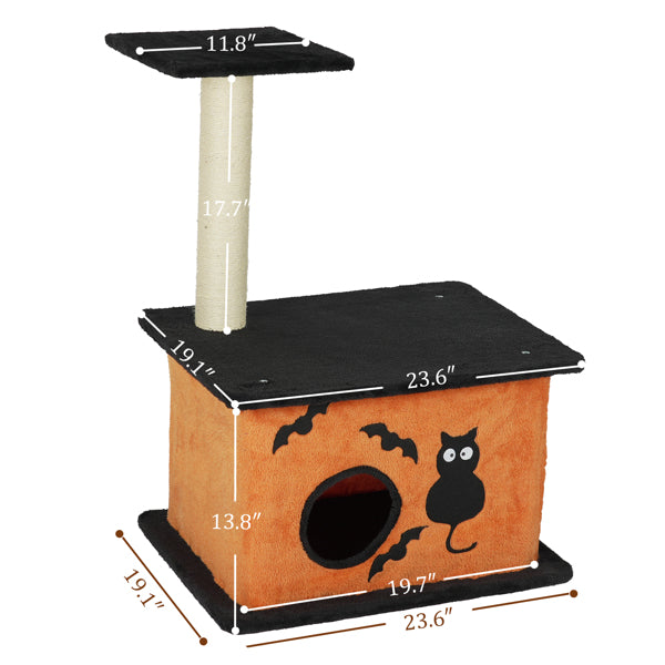 33inch Halloween Cat Tree, Cat Tower Cat Tree For Indoor Cats With Spacious Cat Condo, Large Platform, Sisal Scratching Post, Orange & Black