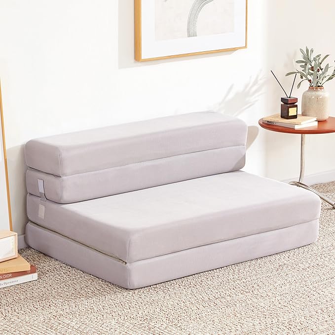 Folding Sofa Bed Foldable Futon Couch Bed 4Inch Sleeper Floor Sofa for Adults, Camper, Guest, with Headrest, Breathable & Washable Cover (Twin)
