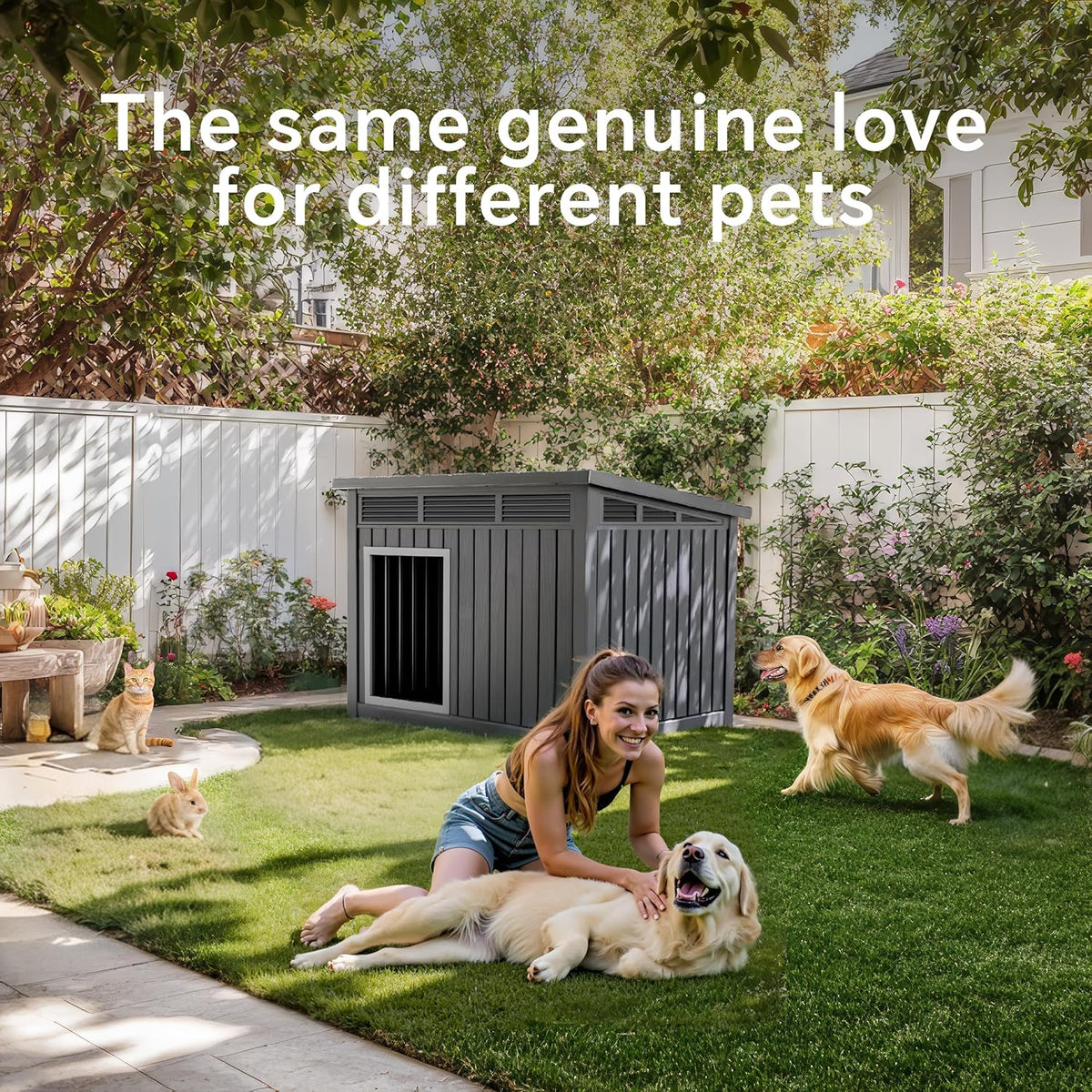 DRATO Dog House for Both Indoor and Outdoor with Weatherproof Roof Removable Floors for Medium to Large Dogs Interior Space (Black, Large (42.87 * 32.95 * 31.61''))