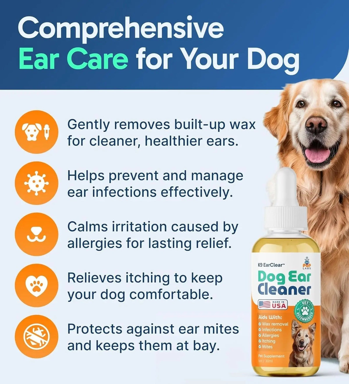 Ear Clear Natural Dog Ear Cleaner – Soothing Drops for Wax, Itch & Irritation
