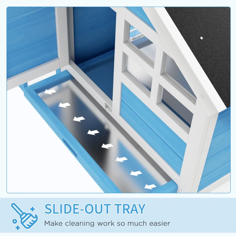 49 Wooden Rabbit Hutch Bunny Cage With Waterproof Asphalt Roof, Fun Outdoor Run, Removable Tray And Ramp, For Rabbits, Chickens, Ducks, Light Blue