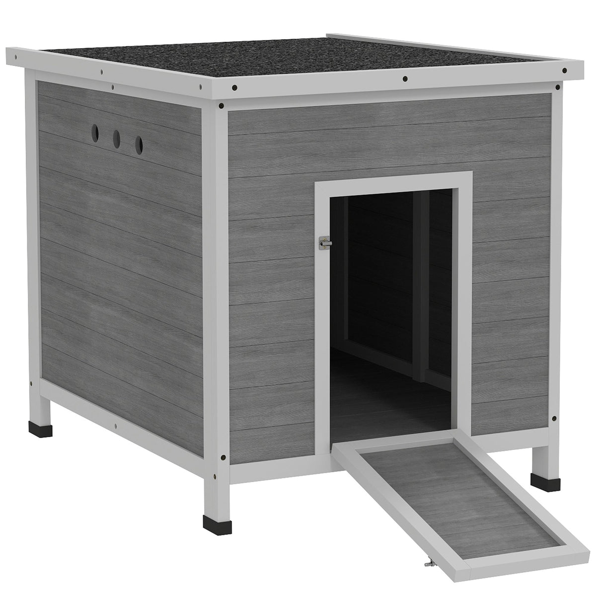 Wooden Duck Coop with Openable Roof, Removable Floor, Double Doors, Ramp, for 2-4 Ducks, Chickens, 25" x 32" x 30"