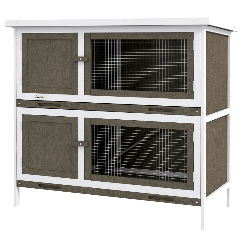 PawHut Wooden Bunny Hutch With Ramp, Indoor Outdoor, Brown