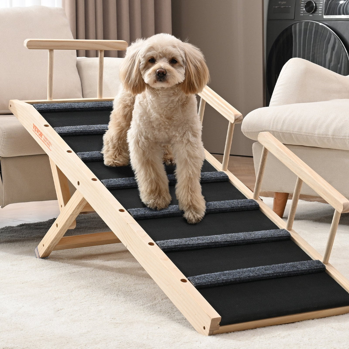 Dog Ramp, Folding Pet Ramp For Bed, Adjustable Dog Ramp For Small, Large, Old Dogs & Cats, Wooden Pet Ramp With 47.2' Long Ramp, Adjustable From 13.8' To 27.6', Suitable For Couch, Sofa, Car
