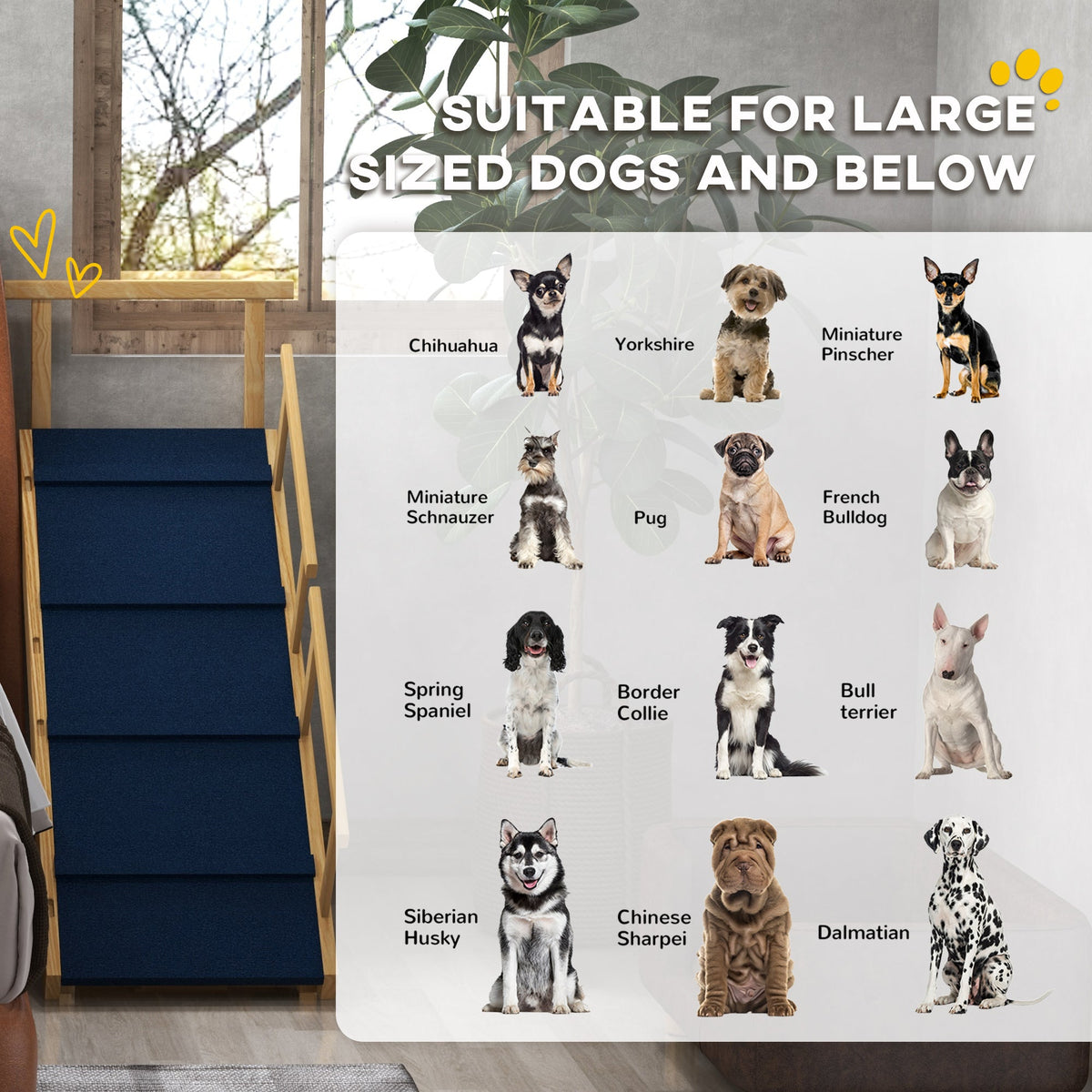 Dog Ramp, Adjustable Height Pet Steps, Foldable Dog Stairs with Non-slip Mat for Small to Large Dogs