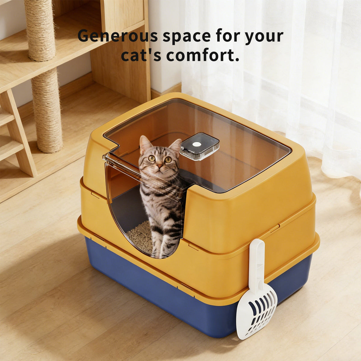 Dark Gray Top Entry Fully Enclosed Cat Litter Box , Anti Splash & Odor Locking, For Large Cats & Multi Cat Households Plastic Bring A Spoon