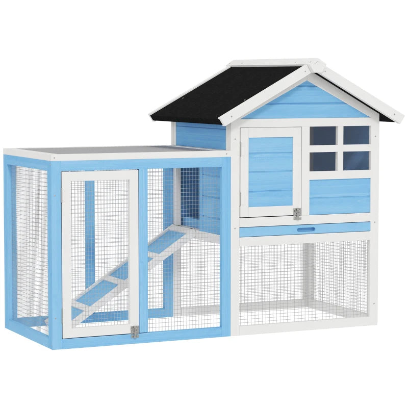 49 Wooden Rabbit Hutch Bunny Cage With Waterproof Asphalt Roof, Fun Outdoor Run, Removable Tray And Ramp, For Rabbits, Chickens, Ducks, Light Blue