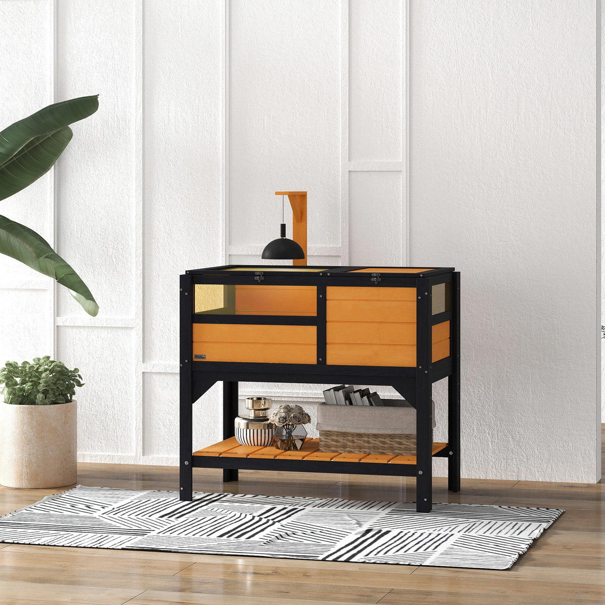 Tortoise Habitat with Shelf Storage Tortoise Gift Accessory with Weather Protection for Indoor, Yellow