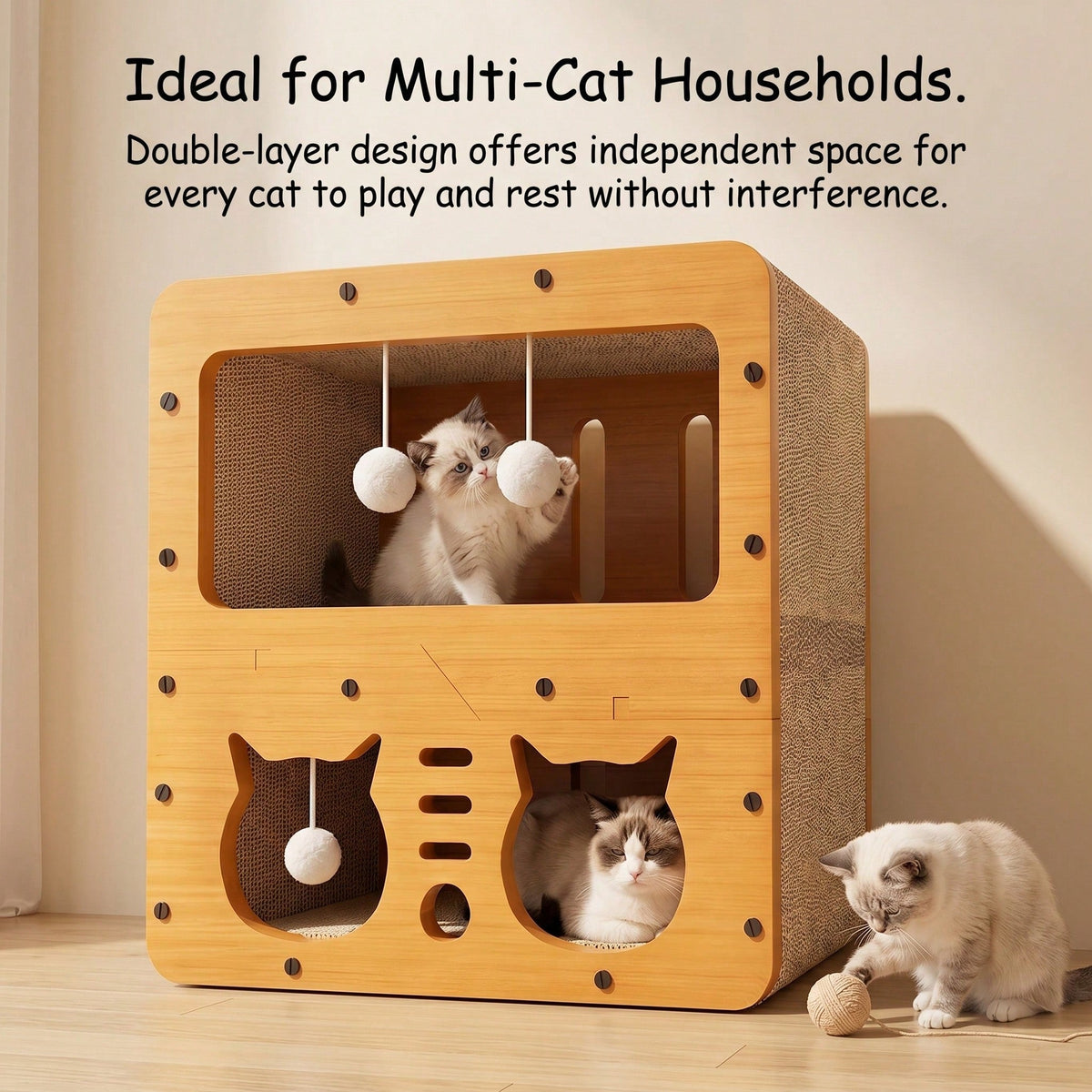 2 Styles Double Layer Cat Scratcher House Multifunctional Corrugated Paper Cat Nest Villa Large Space Cat Cave Bed With Hanging Ball Toy Wear Resistant Claw Grinding Cat House Indoor
