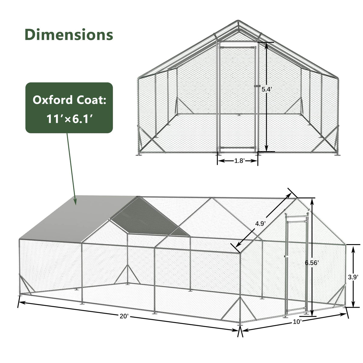Large Metal Chicken Coop, Walk-in Chicken Run, Galvanized Wire Poultry Chicken Hen Pen Cage, Rabbits Duck Cages With Waterproof And Anti-Ultraviolet Cover For Outside