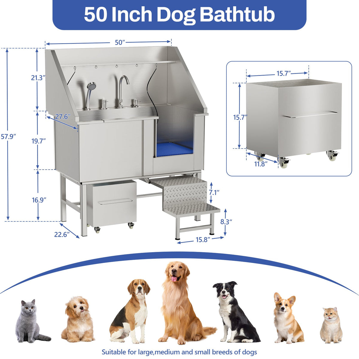 50inStainless Steel Dog Washing Station