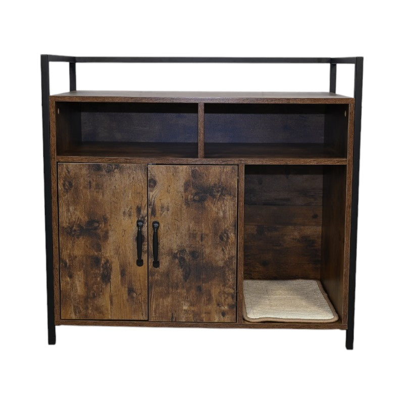 Rustic Brown Wooden Cat Litter Box Enclosure, Spacious Hidden Cat Litter Box with Scratching Mat Furniture for Bedroom, Bathroom, Living Room-31.9"x17.7"x31.4", 61 lbs