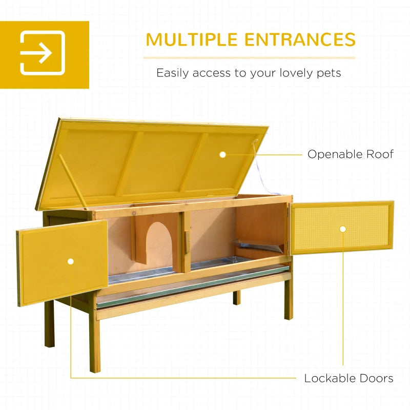 PawHut Wooden Rabbit Hutch Bunny Cage With Openable Waterproof Roof, No Leak Tray Solid Fir Wood Build For Rabbits, Chickens, Ducks