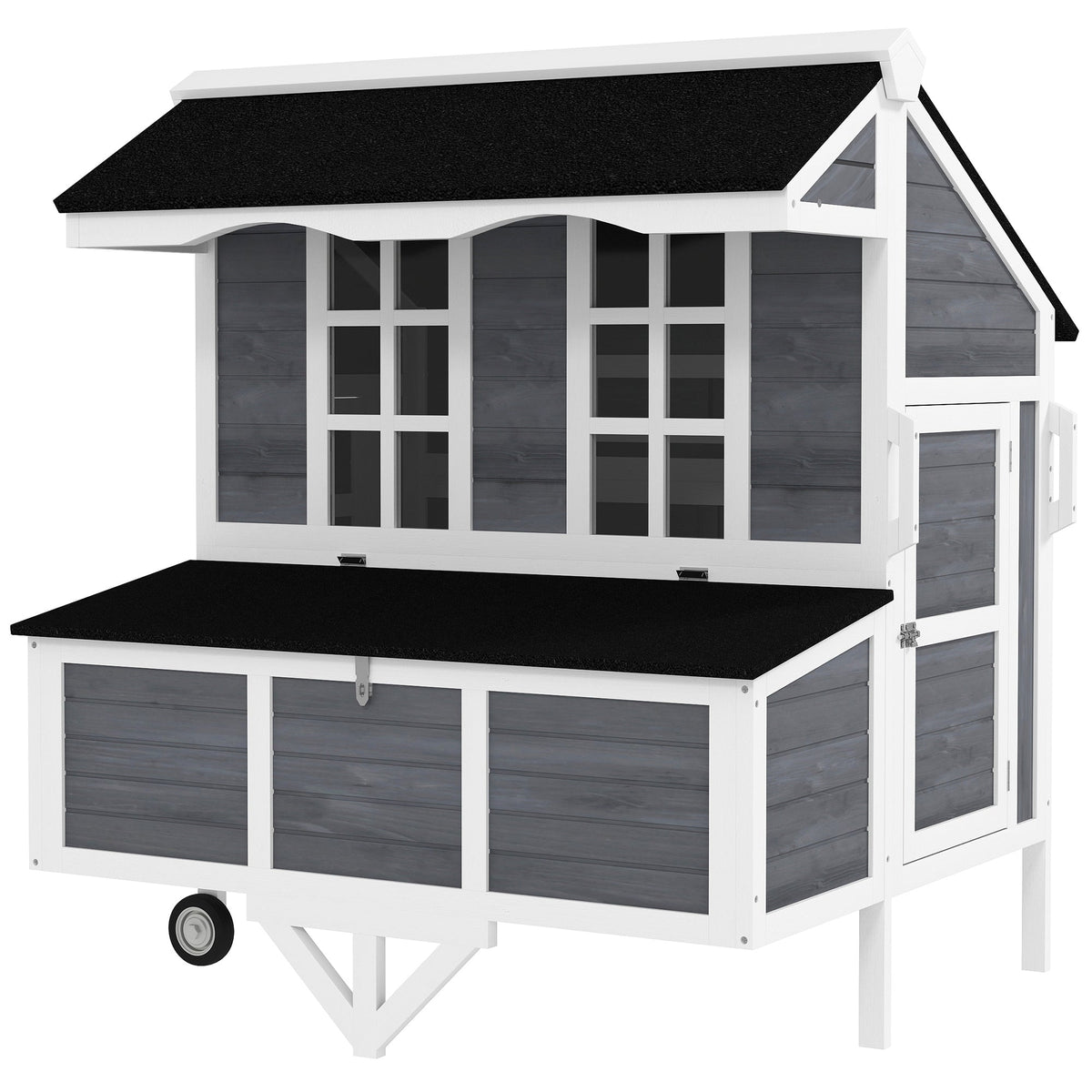 43" Chicken Coop with Wheels, Chicken Tractor with Nesting Box, Windows, Pull-out Tray, Perches, for 2-4 Hens, Gray
