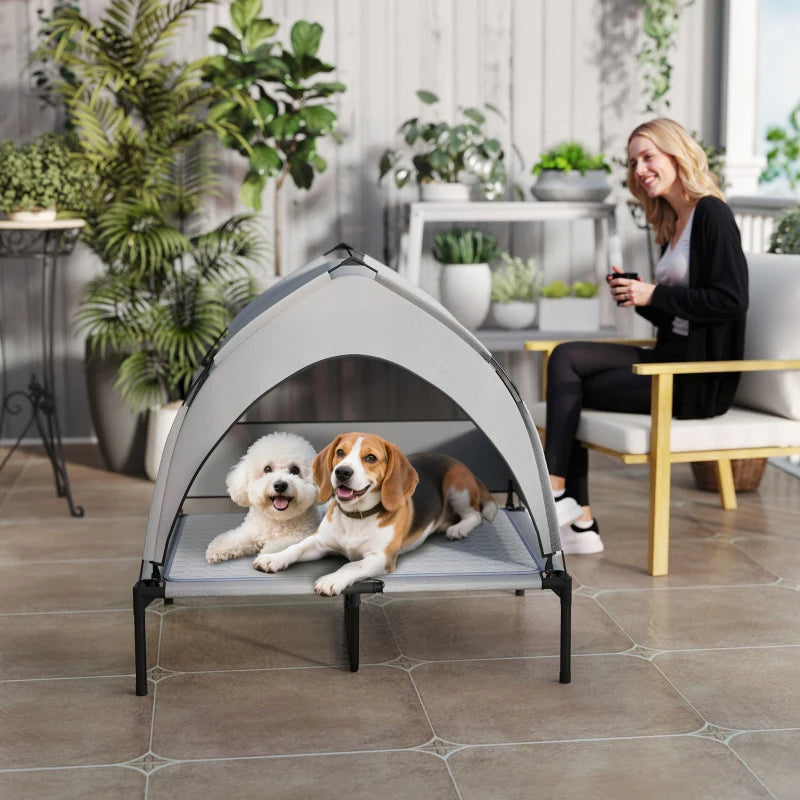 PawHut Elevated Dog Bed With Removable Canopy, Portable Outside Raised Pet Cot With Cooling Pad, Storage Bag,