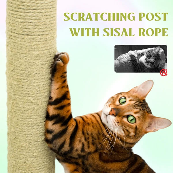 71 Inch Flower Cat Tree With Large Condo Removable Flower Cushion And Hammock Yellow
