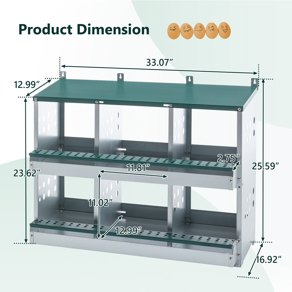 6 Compartments Chicken Nesting Box For Laying Eggs, Roll Away Chicken Laying Boxes, Green